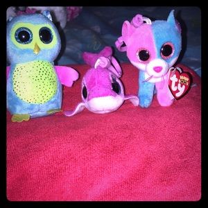 3 beanie boos keychains stuffed animals